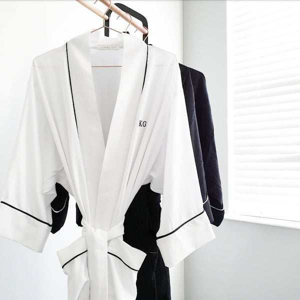 Ava Classic Robe - Available in White/Black & Black/White